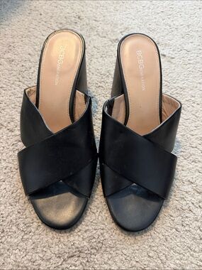 BCBGeneration Black Crisscross Leather Slide Mules